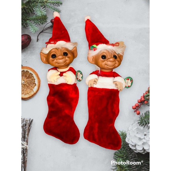 Smithy Vinyl Norfin Troll Head Christmas Red Velvet Stockings (2) - Picture 1 of 3